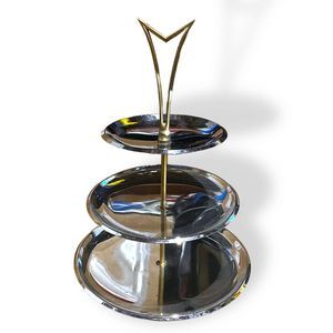 Vintage 3 Tier Mid Century Modern Silver Serving Tray